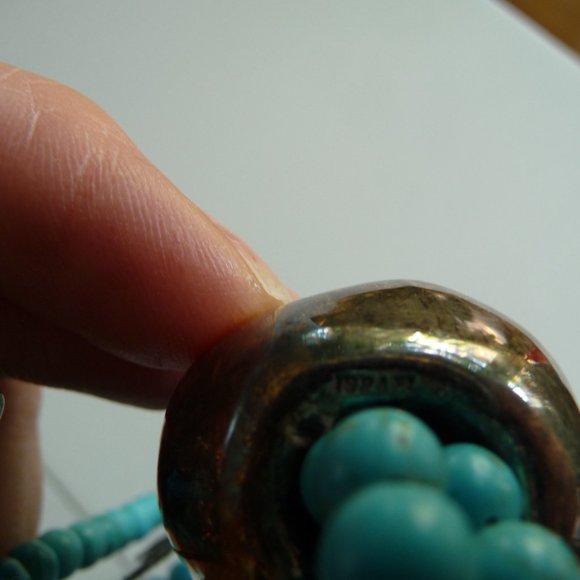 STERLING SILVER GENUINE TURQUOISE STONE BOHO CHIC MADE IN ISRAEL NECKLACE - Picture 4 of 5